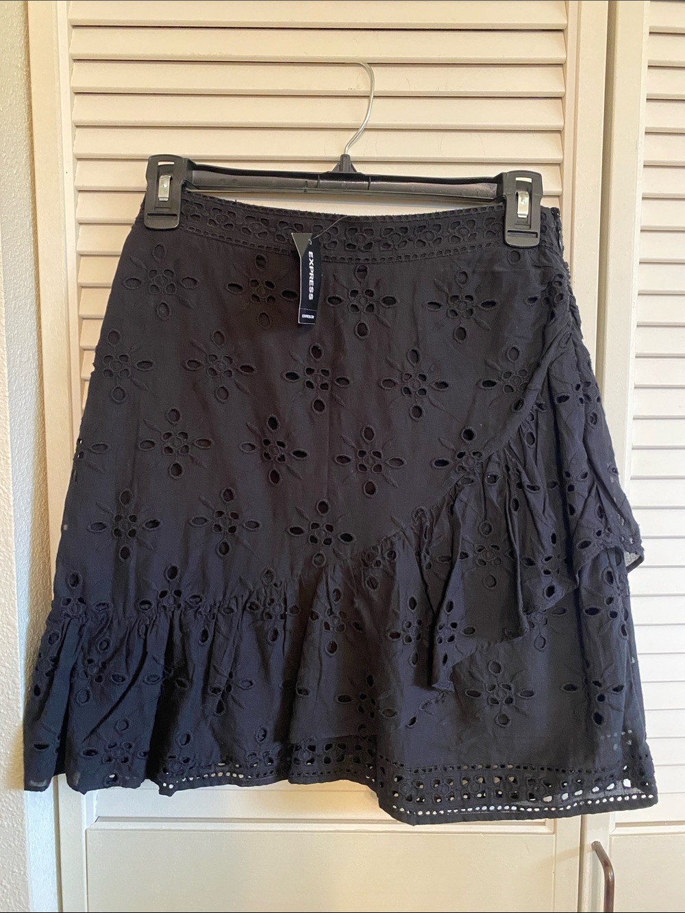 Express Black Eyelet Ruffle A-Line Skirt
